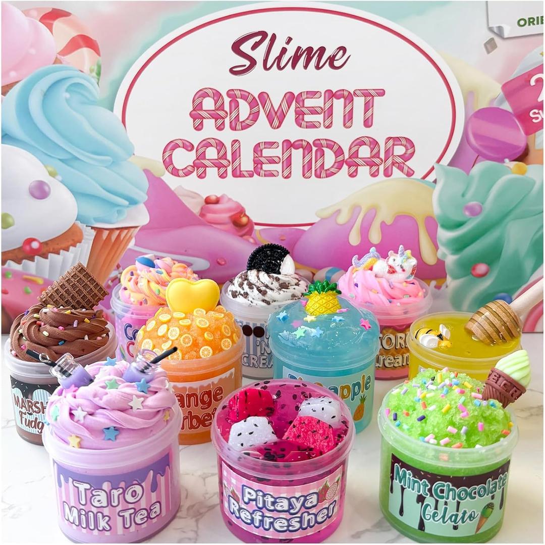Advent Calendar 2025 - Christmas Countdown Calendar - 24 Days of Surprises with DIY Slime Craft Kit - Funny Christmas Gifts Toy for Kids Toddlers Girls Tweens