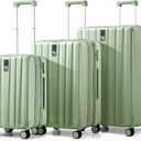 Hanke Expandable Hardshell Luggage Sets 3 piece Carry on Luggage with Wheels Suitcases Lightweight Checked Travel Luggage Rolling Large Suitcase Travel Luggage Bag Woman Men 20/24/29 Inch (Bamboo Green)