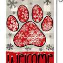 AVOIN colorlife Snowflake Paw Print Christmas Garden Flag 12x18 Inch Double Sided Outside, Buffalo Plaid Welcome Winter Yard Outdoor Decorative Flag (Red/Grey)
