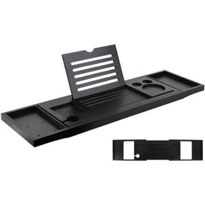 Bamboo Bath Caddy Tray Expandable 29.5"-37.4", Bathroom Bathtub Organizer with Book Tablet Wine Glass Cup Towel Holder, Bathtub Tray Fits Most Bath Tubs,Black