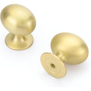 homdiy 20 Pack Solid Gold Cabinet Knobs 1-5/16 inch Oval Brushed Gold Drawer Knobs Kitchen Cabinet Handles for Cupboard Dresser