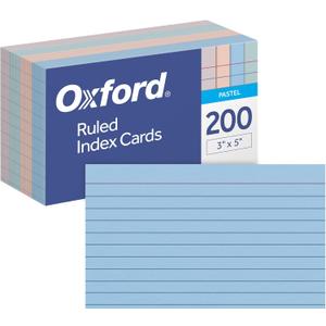 3 x Oxford Ruled Index Cards, Lined Note Cards, Flashcards for School, 4 Assorted Pastel Colors: Gray, Peach, Light Blue and Light Green, 3 Inch x 5 Inch, 200 Cards Per Pack (1017486)