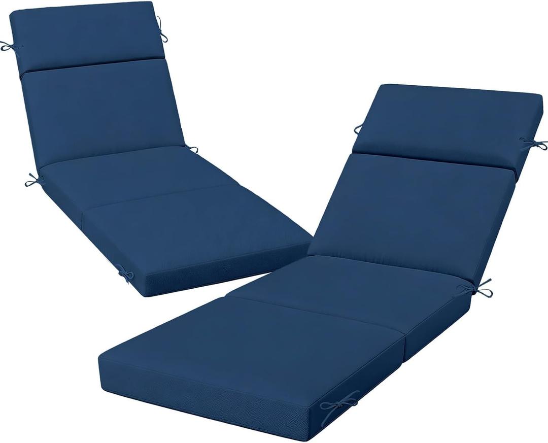 2 Pack Blue Outdoor Chaise Lounge Cushions, 72x21x3 in, 2Pcs