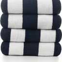 Salt Earth Cotton Beach Towels, 4 Pack - 30"x60" Quick Dry Towels for Beach, Pool, Gym & Bathroom - Oversized Terry Cabana Striped Towels (Navy Blue)