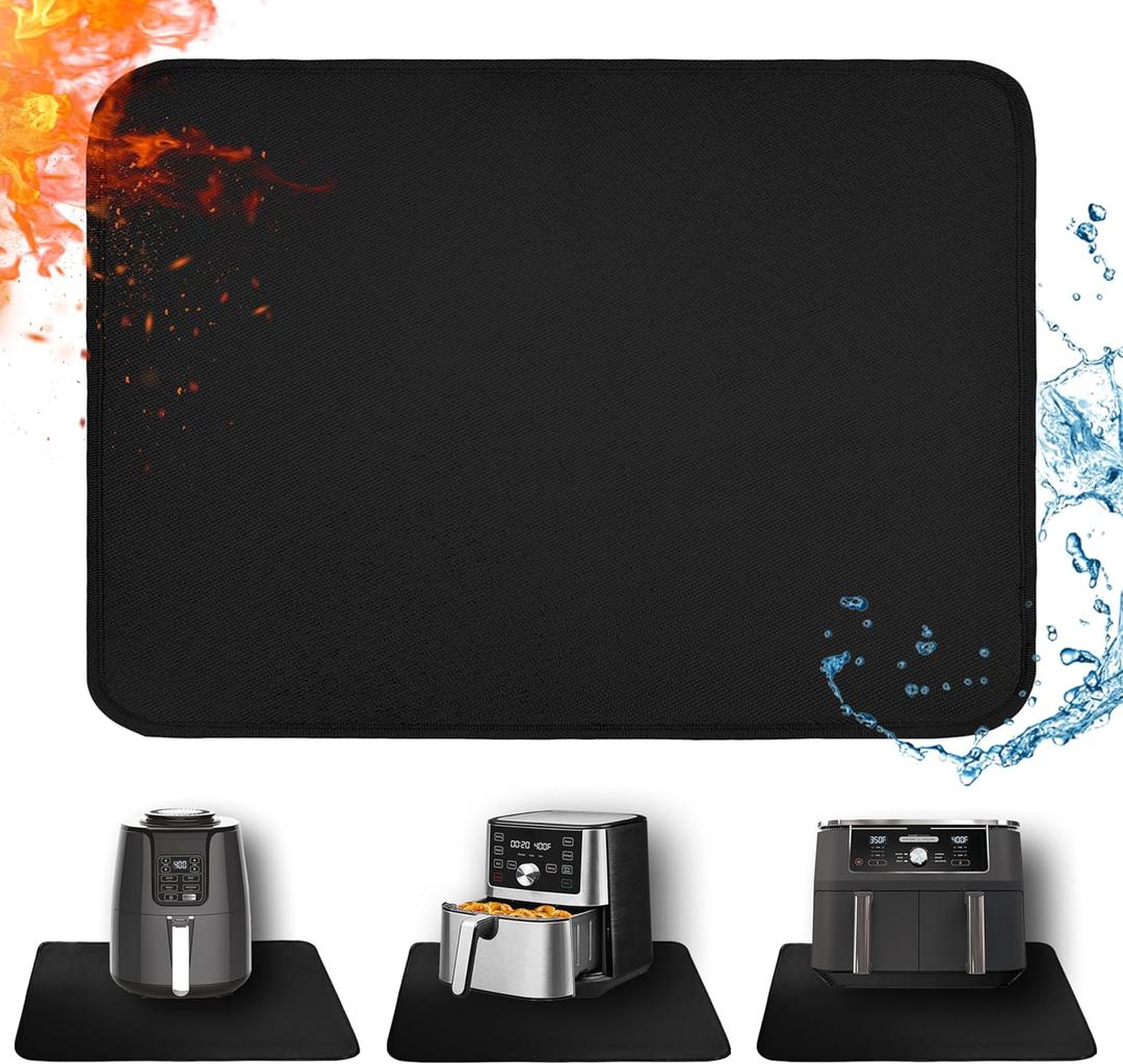 Air Fryer Mat for Air Fryer, 24 x 31in Heat Resistant Mat for Countertop, Fireproof Silicone Countertop Protector Appliance Slider for Air Fryer, Coffee Maker, Toaster, Oven (Black)