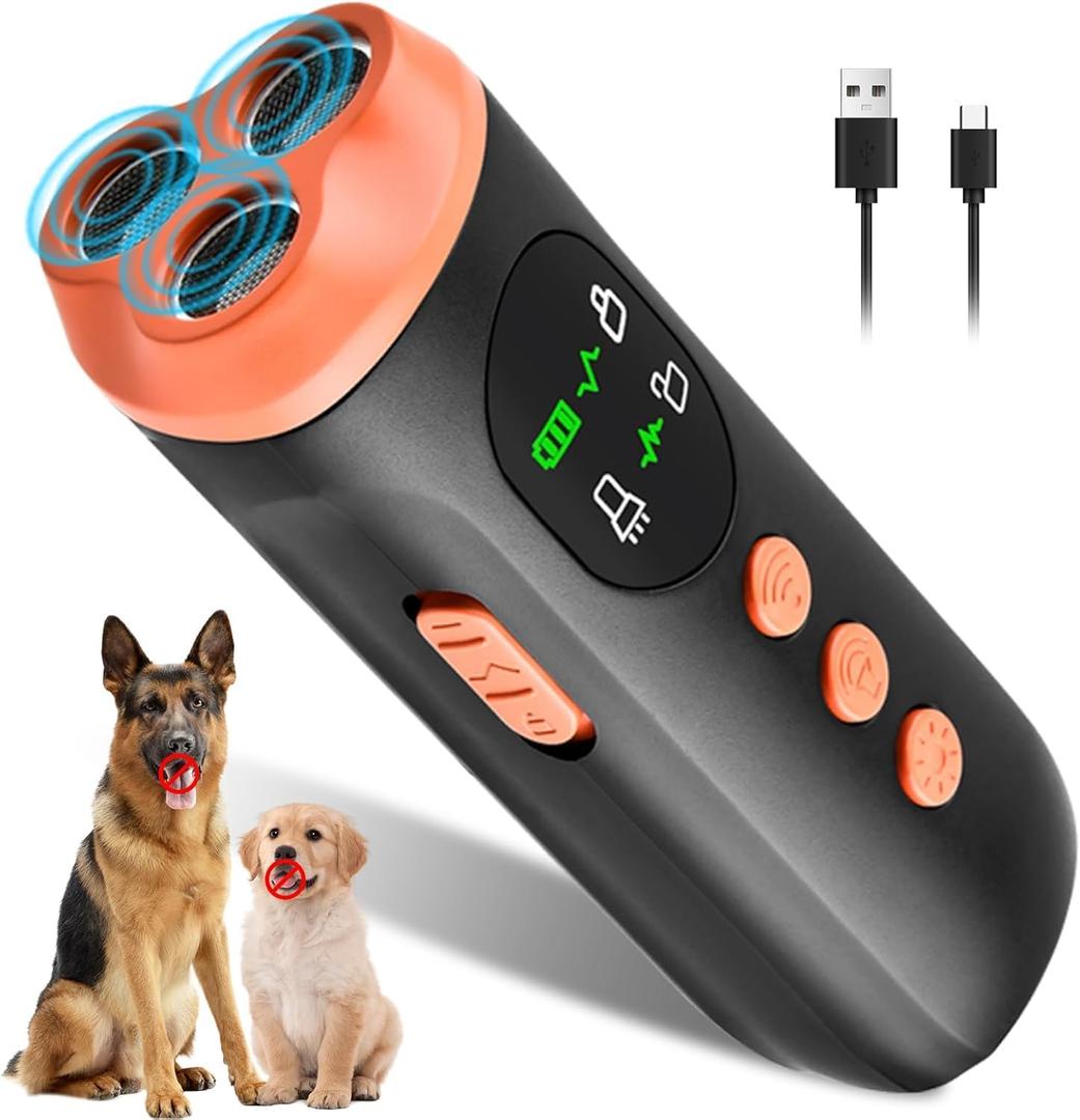 Lamido Ultrasonic Dog Bark Deterrent Devices with HD Display, 3 Emitters Anti Barking Device for Dogs, 35 FT Range, 2500 mAh Rechargeable Dog Training Tool for Indoors Outdoors Use