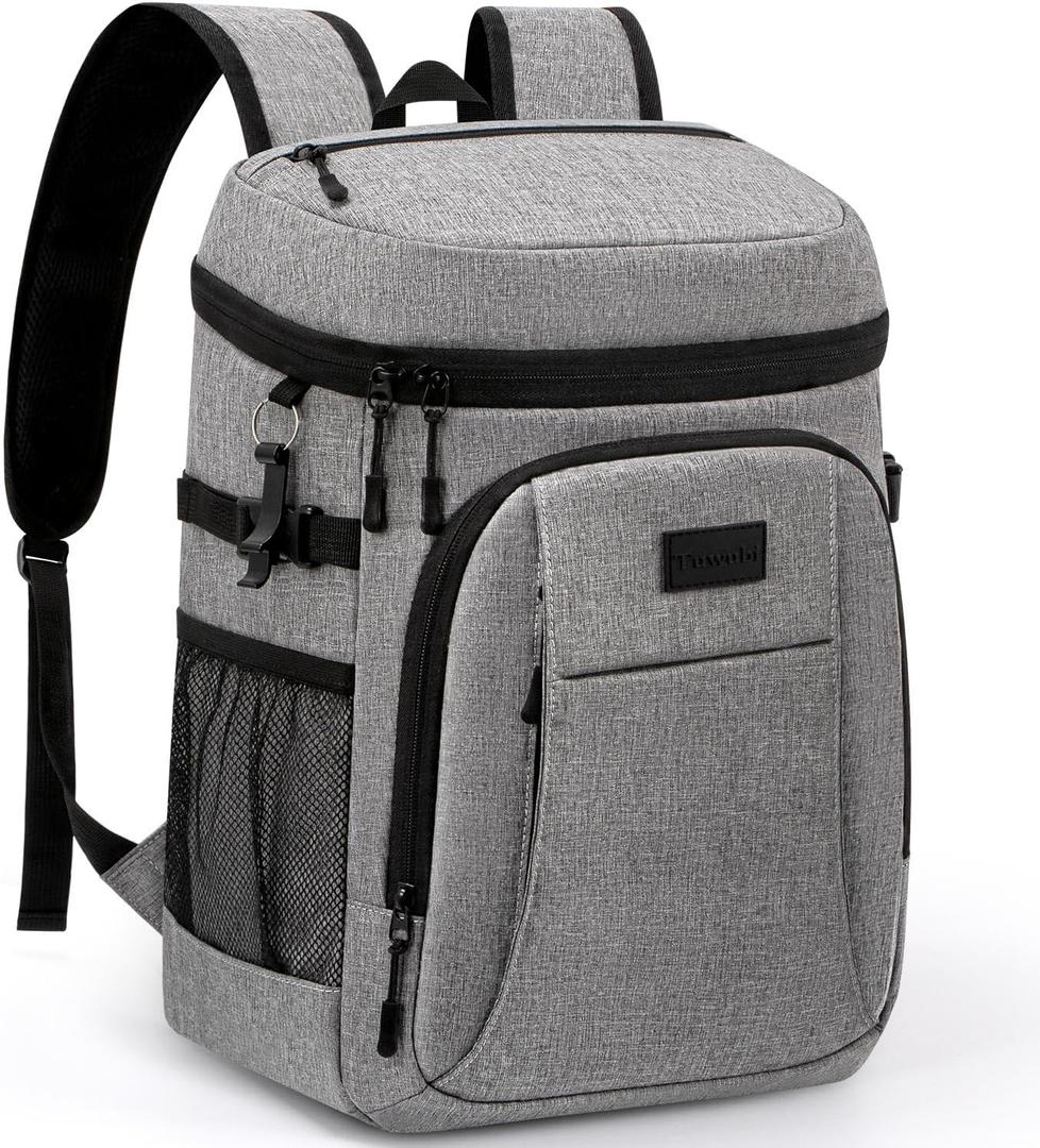 Tuwubi Cooler Backpack 35/42 Cans, Backpack Coolers Insulated Leak Proof for Men Women, Waterproof Soft Sided Lunch Camping Beach Travel Ice Chest Backpack Cooler Bag (Medium, Grey)