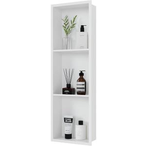 Qeke Stainless Steel Shower Niche 12" X 36", No Tile Needed Wall Niche Three-Tier, Recessed Shower Shelf for Bathroom Storage, Matte White