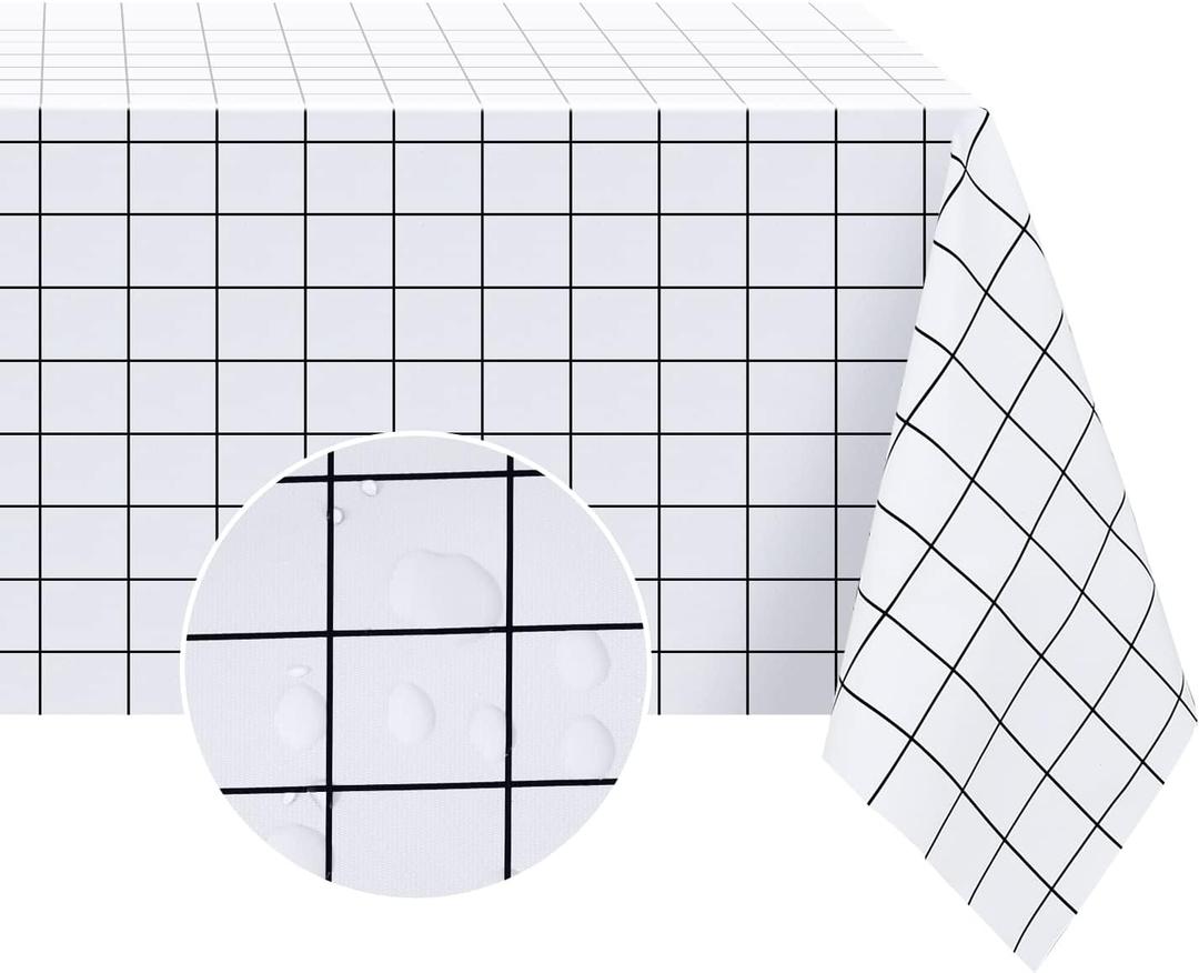 Romanstile Rectangle Vinyl Tablecloth, 100% Waterproof Oil-Proof Checkered Plastic Table Cloth, Heavy Duty Wipeable Table Covers for Dining, Camping, Picnic, Outdoor - 54 x 78 Inch, White