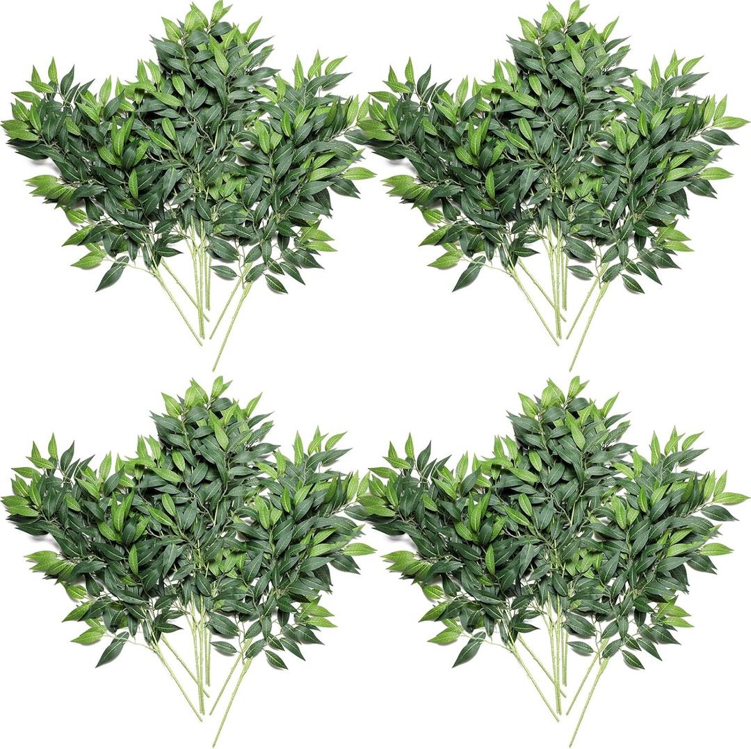 Hoteam 20 Pcs Artificial Ruscus Greenery 27.5" Fake Plants Faux Leaf Floral Hanging Spray Branch for Wedding Bouquet Centerpieces Hoteam 20 Pcs Artificial Ruscus Greenery 27.5" Fake Plants Faux Leaf Floral Hanging Spray Branch for Wedding Bouquet Centerpieces