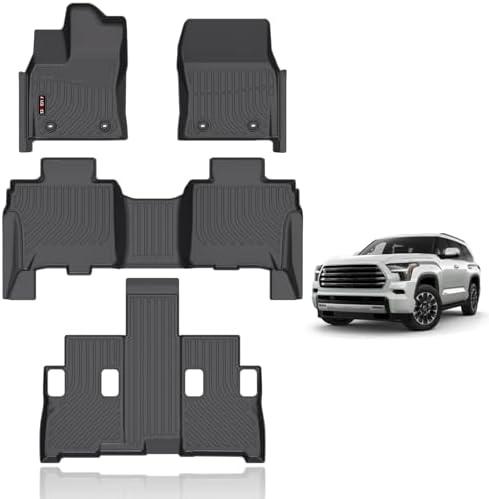 KELCSEECS All Weather Floor Mats Custom for Toyota Sequoia 2025 2024 2023 All Season Guard for Car Mats Anti-Slip TPE Odorless Floor Liners Sequoia Accessories Non-Slip Front& Rear& 3rd Row Trunk Mat