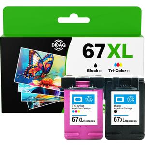67XL Printer Ink Replacement for HP 67 Ink Cartridges Black 2 Combo Pack DeskJet 2755e 2700 4155e 2800e 2700e Envy 6055e 6000 6455e 6400 6458e Printer Ink 67 XL (Black + Tricolor, 2 Pack)