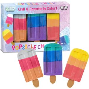 ArtCreativity Popsicle Chalk - Set of 3 - Popsicle Shaped Sidewalk Chalks - Washable Chalk for Kids Outdoor Painting Activities - Non-Toxic Colorful Chalkboard Chalk - Classroom Prize Art Supply Set