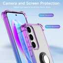for Galaxy S24 Plus Case Clear with 360 Rotation Metal Ring Holder Stand, Support Magnetic Car Phone Mount Soft TPU Bumper PC Hard Protective Phone Case for Samsung S24 Plus(Purple Blue)