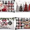 GEEORY Christmas Throw Pillow Covers 12x20 Inch Set of 4, Xmas Trees Balls Santa Reindeer Joy Snowflakes Winter Holiday Farmhouse Decorative Cushion Cases for Home Decoration G613-12