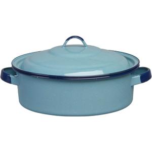 5-Quart Casserole Dish with Lid, Durable Enamel Steel, Oven & Induction Safe Casserole Dishware - Hispanic Dutch Oven for Arroz Con Pollo, Stews, Large Family Meals (Turquoise Blue)