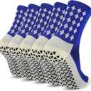 Ultrafun 5 Pairs Mens Grip Soccer Socks Non Slip Cushioned Crew Football Sports Socks (Blue)