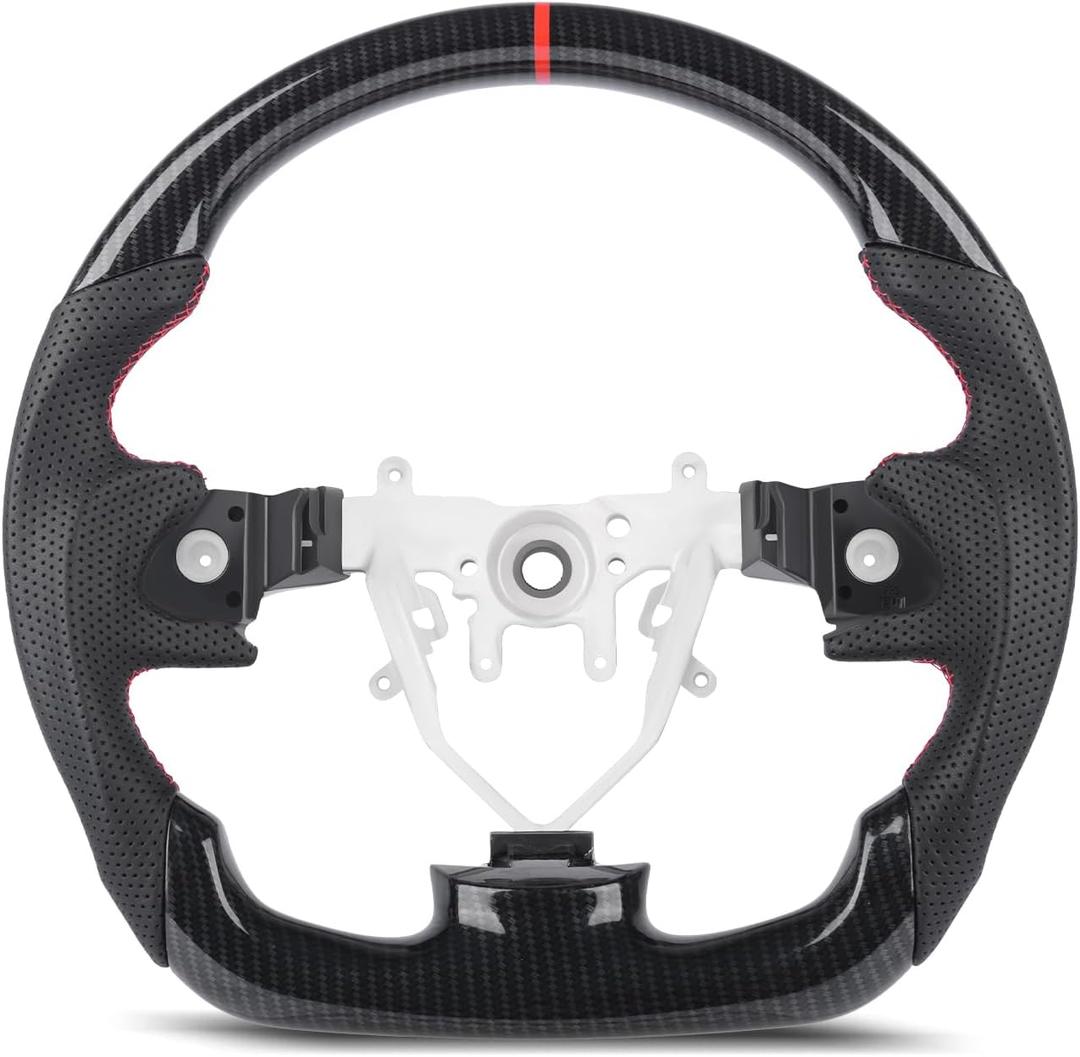 Hydro-Dip Carbon Fiber Steering Wheel for Subaru Impreza WRX STI 2008-2014, Forester 2009-2013 SH, Impreza 2008-2011, Red Stitching Flat Bottom Sport Grip Replacement, JDM Rally Look