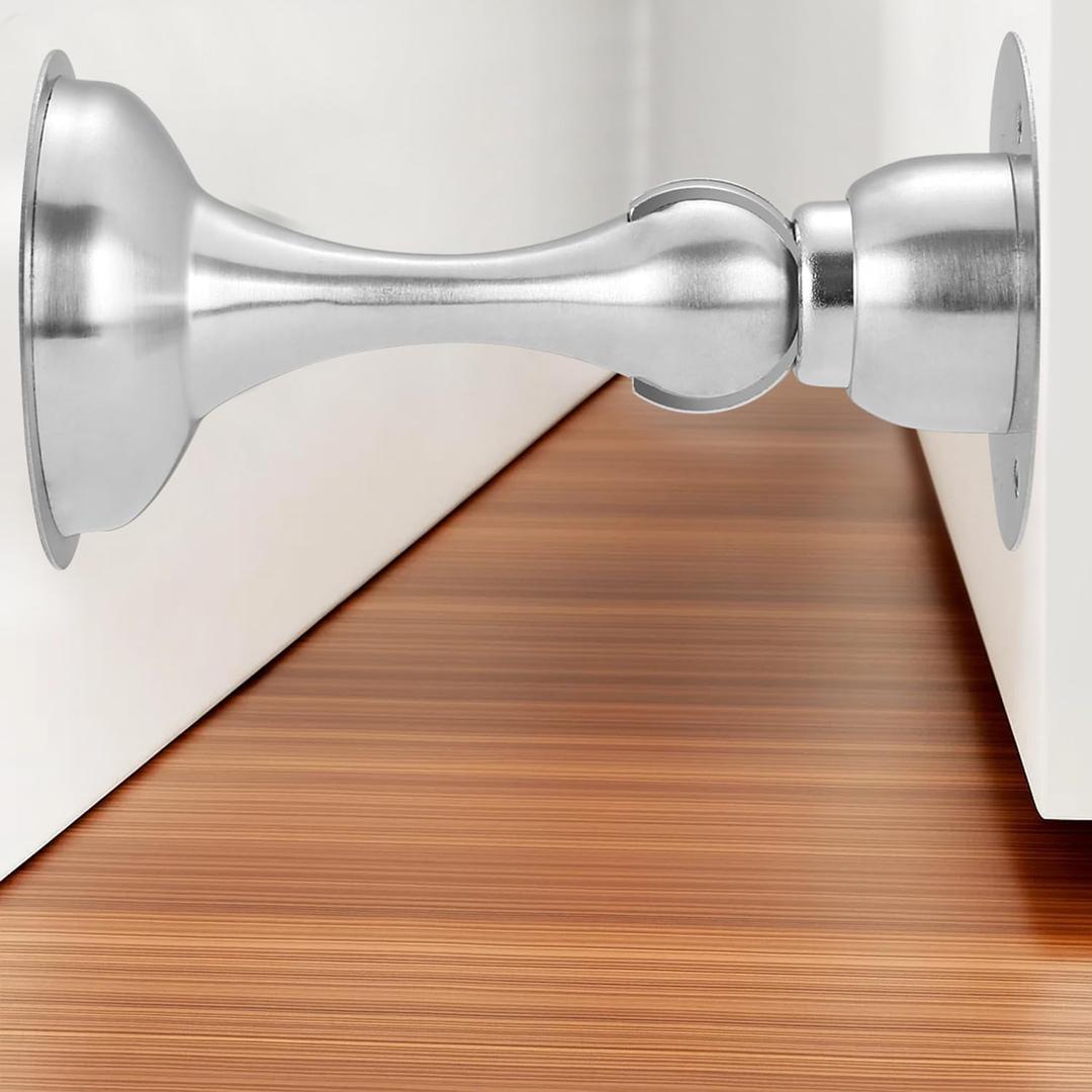 Magnetic Door Stop No Drilling Door Stop with 3D Adhesive Tapes Keep Door Open Door Stainless Steel Screws for Stronger Mount (Silver) (1 Pack)