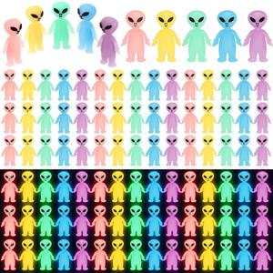 50 Colorful Mini Alien Figures Glow in The Dark Small Little Tiny Aliens Figurine for Space Party Favors Prank Rubber Easter Toys Bulk Gifts for Easter Goodie Bag Filler Piata Stuffers