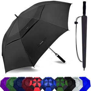 Golf Umbrella Large 54/62/68/72 Inch, Extra Large Oversize Double Canopy Vented Windproof Waterproof Umbrella, Automatic Open Golf Umbrella for Men and Women and Family (Black)