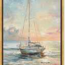 Boat On The Shore Framed Sailing 1 Piece Canvas Wall Art, 11.5" x 16.5", Gold Frame (16.5L" x 11.5W")