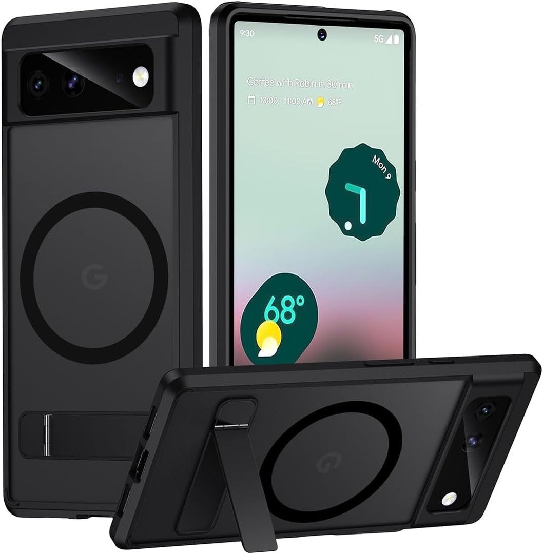 TIANNIUKE Magnetic Case for Google Pixel 6, Compatible with MagSafe,Adjustable Kickstand,Translucent Matte Anti-Fingerprint,Shockproof Protective Phone Case for Pixel 6 Case (Black)
