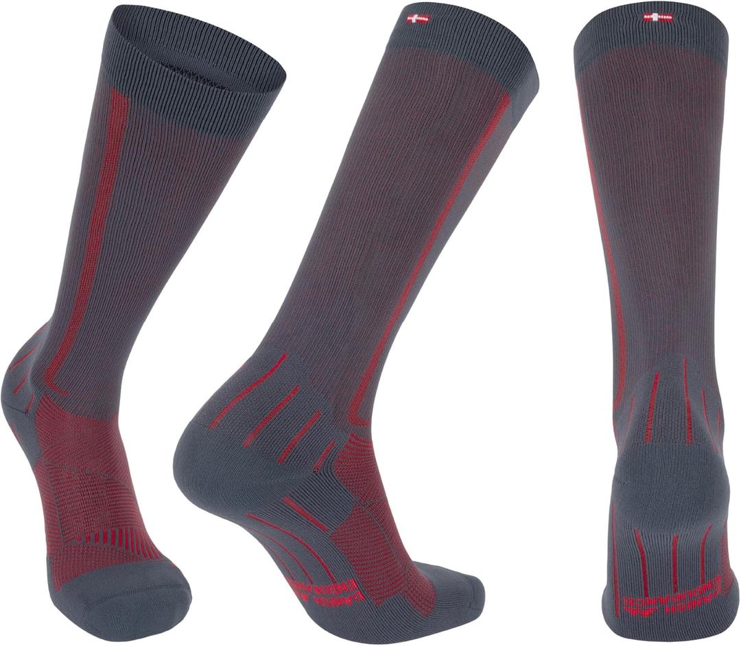 DANISH ENDURANCE Graduated Compression Socks 21-26mmHg, for Women & Men (Large, Grey/Red)