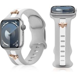 Silicone Strap for Apple Watch Band Series 11 10 9 8 7 6 5 4 3 SE Ultra, Stylish Bracelet with Gold Honey Bee Charms for iWatch 38mm 40mm 41mm 42mm Bands, Designer Sport Wristbands