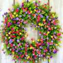Spring Summer Wreaths for Front Door Farmhouse Colorful Cottage Artificial Eucalyptus Wreath Sping Door Wreath Flower Wreath Summer Wreath for All Season Welcome Sign Farmhouse Home Decor (19.7IN)