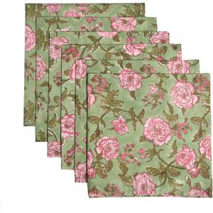 CPC Cloth Napkins Set of 2 Cotton Printed Dinner Block Print Napkins I Wedding Cocktail Cloth Floral Napkins I 18x18 in I Pink Tourmaline