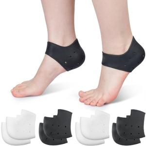 Silicone Heel Protectors for Cracked Heels, Heel Spurs, Plantar Fasciitis - Gel Heel Pads, 4 Pairs, Unisex, Black and White (4pairs-black&white)