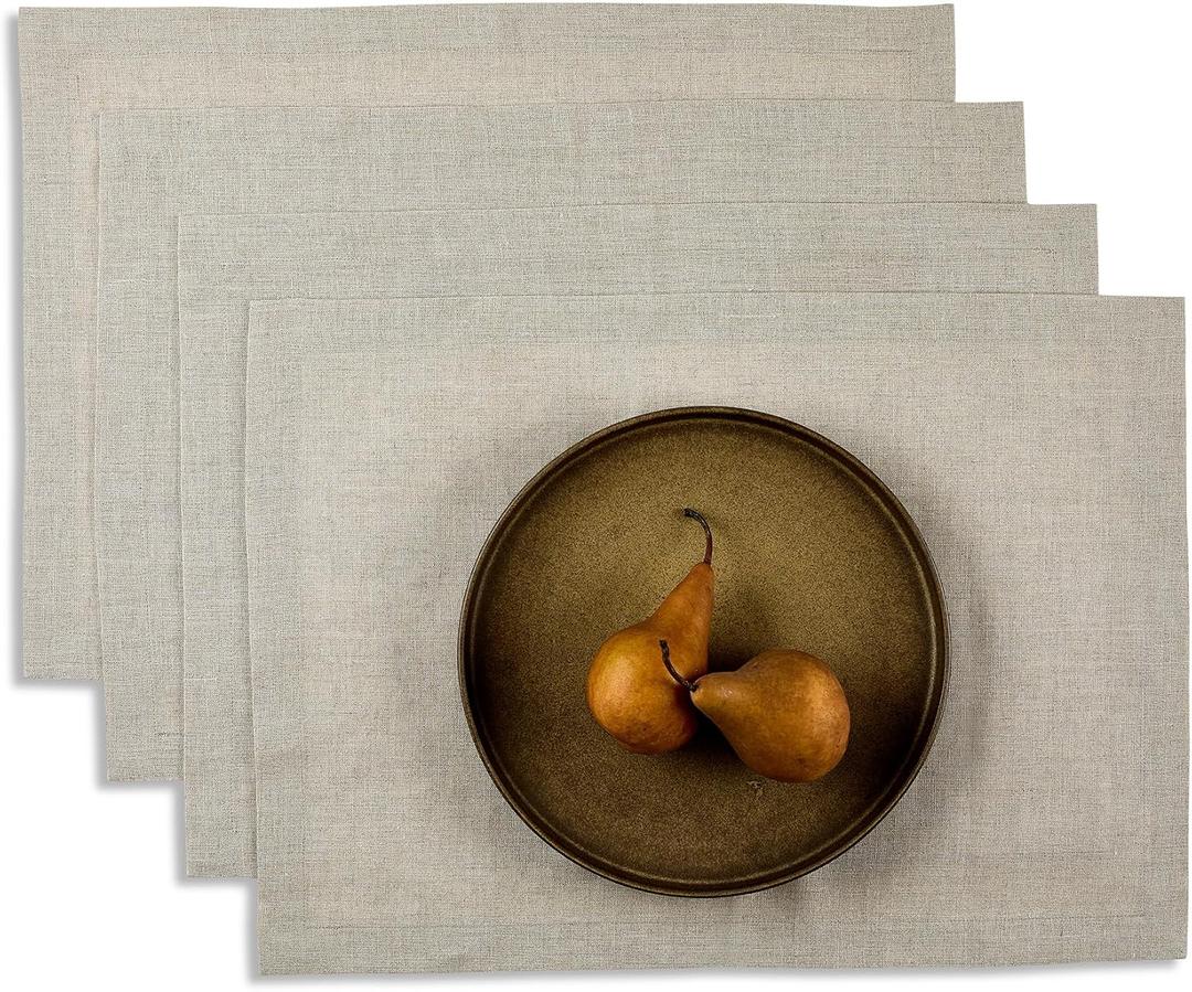 Solino Home Linen Natural Placemats Set of 4-100% Pure Linen Placemats 14 x 19 Inch for Summer - Fete