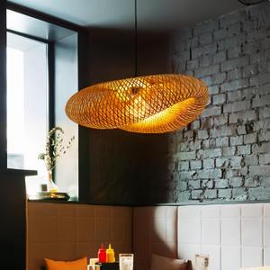 COSYLUX Farmhouse Rattan Pendant Light Fixture for Kitchen Island, Dining Room, 22'' Hand-Woven Bamboo Hanging Lamp, Rattan Chandelier Bird Nest Shape Pendant Light for Bar Cafe Living Room