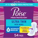 Poise Ultra Thin Incontinence Pads with Wings & Postpartum Incontinence Pads, 4 Drop Moderate Absorbency, Regular Length, 54 Count, Packaging May Vary (REGULAR/WINGED)