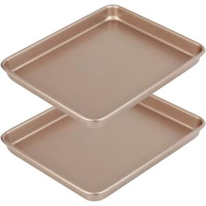 11 Inch Baking Sheets Pan Nonstick Set of 2, Walooza Cookie Sheet Replacement Toaster Oven TrayDeep Size 1 inch Bakeware, Non Toxic & Heavy Duty & Easy Clean (Champagne Gold)