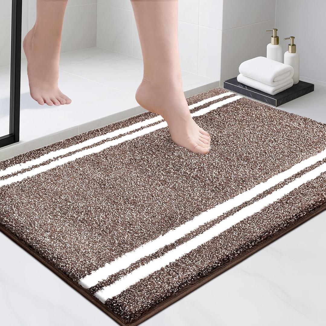 PURRUGS Bathroom Rug Non-Slip Machine Washable 24" x 36", Super Absorbent and Quick Dry Shaggy Microfiber Bath Mat, Extra Soft and Plush Bath Rug for Bathtub, Shower, and Sink, Brown