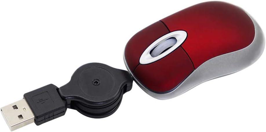SHARE SUNSHINE Mini Small Travel Optical Mouse Portable USB Wired Mouse with Retractable USB Cord for PC Laptop Computer Desktop Office Business Home School Kids Girls Boys Women Men Gift(Red)