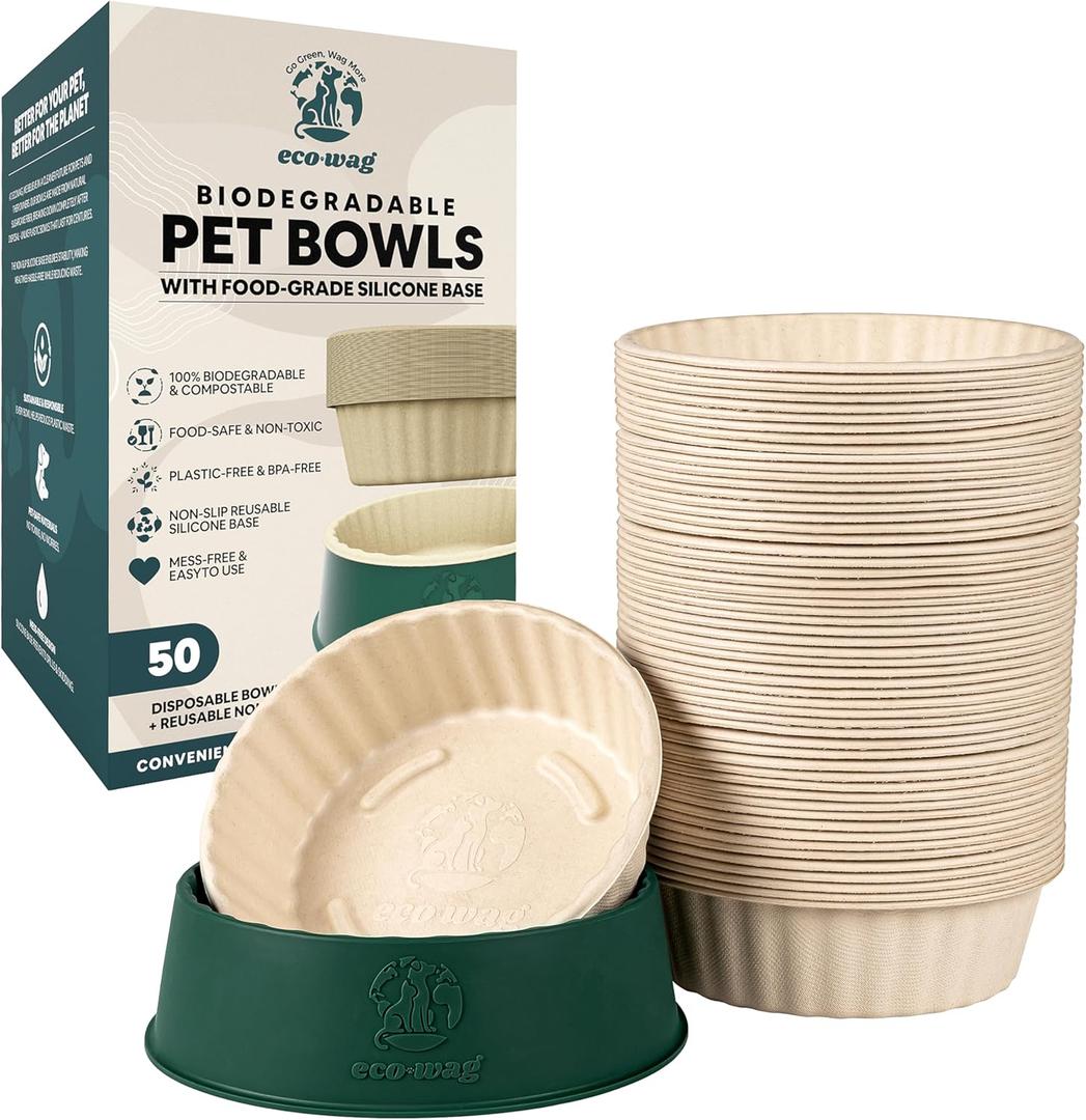 50-Pack 28oz Disposable Pet Bowls with Food-Grade Silicone Base  Biodegradable, Hygienic Feeding System for Dogs & Cats, Compostable Paper Bowls Help Support Oral Health with Cleaner Mealtime