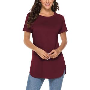 Newchoice Women's Clothing Tops Short Sleeve Casual Cotton Shirts Flowy Dressy Tunics Blouse (XXL, Y-dark wine)