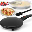 Nutrichef Electric Crepe Maker | 8-inch Nonstick Cooktop with On/Off Switch | Cooks Roti, Tortillas & Pancakes | Automatic Temperature Control & Cool Touch Handle | Includes Food Bowl, Whisk & Spatula (Dark Black)
