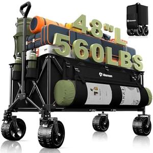 HIKEMOON 48'' Extra Large Collapsible Wagon with Big Wheels, 300L Black | 560LBS Heavy Duty, Wagons Carts Foldable, All-Terrain, Brakes, Folding Cart, Utility for Beach/Camping/Garden/Sports/Grocery
