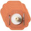 Breling 6 Pcs Wedding Placemats Scalloped Embroidered Cotton Linen Placemats 17" x 13" Double Layered Machine Washable Table Place Mat for Party Table Decor (Orange)