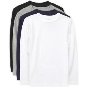 The Children's Place Boys' Basic Layering Long Sleeve Tee (XX-Large, Black/New Navy/Smoke/White 4-pack)