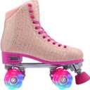 Roller Skate for Women Girls and Kids, High-top Double Row-Classic Rollerskates Size 5 6 7 8 9 10 11 and Youth Size 2 3, Indoor Outdoor Roller Skates for Beginner Ladies with Light-up Wheels (Rose Red)