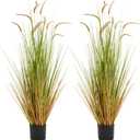 KOL Artificial 5ft 2-Pack Horsetail Reed Grass, 59in Tall Artificial Indoor Outdoor Fake Grass Plant, Home Office Dcor Artificial Plants in Pot Faux Plant Greenery, Wedding Decor - Yellow