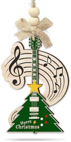 CHOANG Christmas Electric Guitar Ornament for Tree - 2 Layer Wooden Music Ornament with Notes & Treble Clef - Unique Musician Gift, Rock Music Christmas Decor, Guitar Player Xmas Decoration Pack of 2