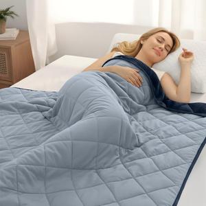 ZonLi 20lbs Weighted Blanket for Adults Sleeping, Double-Sided All Season Reversible 75D Cooling Mesh & Warm Ribbed Microfiber, 48"x72" Navy Blue Contrast Color, Machine Washable