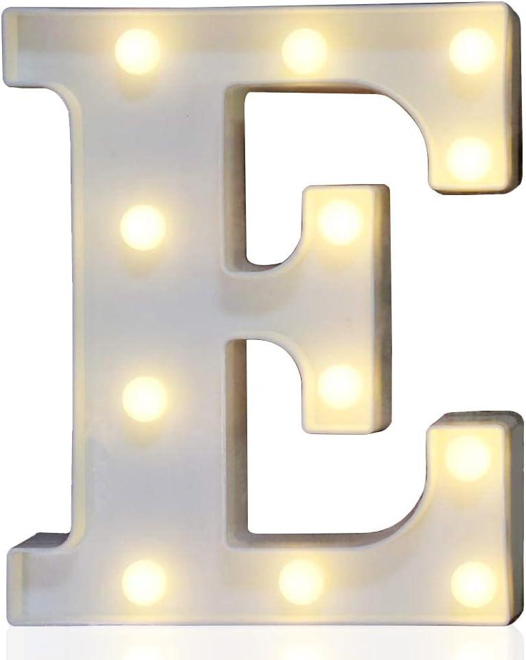 Pooqla LED Marquee Letter Lights Sign, Light Up Alphabet Letter for Home Party Wedding Decoration E (Letter E, Warm White)