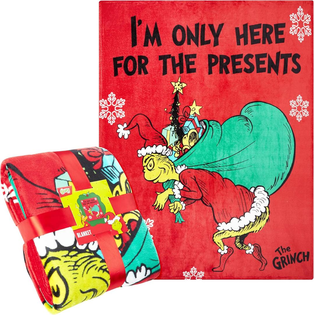 The Grinch Throw Blanket, Soft & Warm Fleece Christmas Blanket, Warm Lightweight & Fluffy Throw, Cozy Bedroom Accessories, Secret Santa Xmas Gifts (Red)